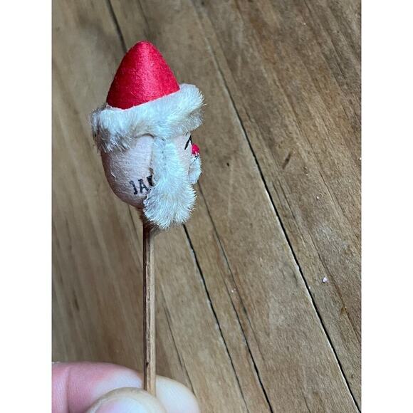 Vintage Miniature Santa Claus Head Pick Cotton Pipe Cleaner Cake topper. Japan - Picture 4 of 8
